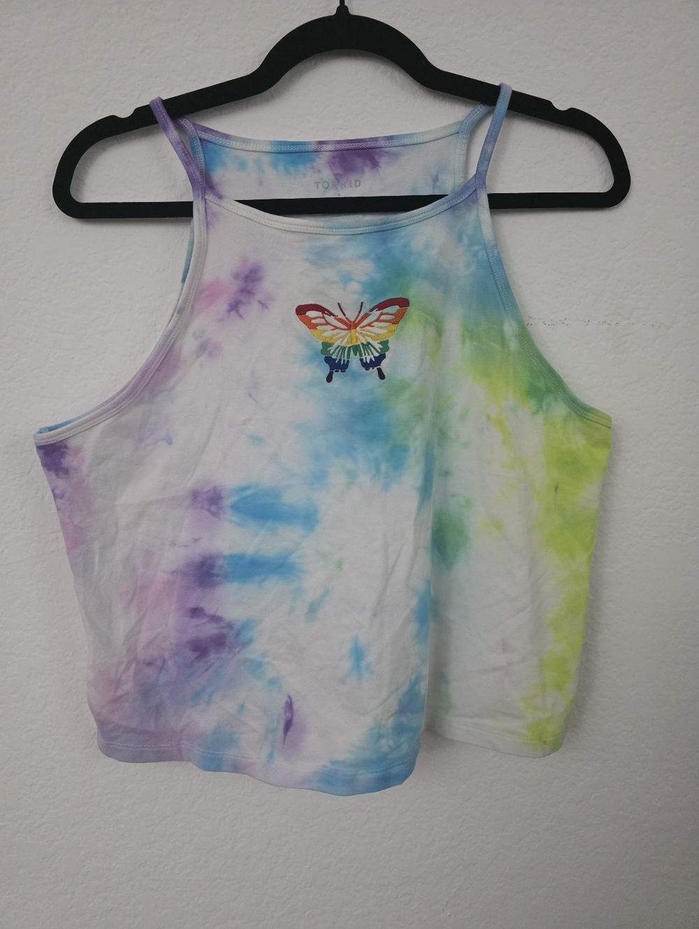 torrid White Multi Tie-Dye Butterfly Cropped Tank